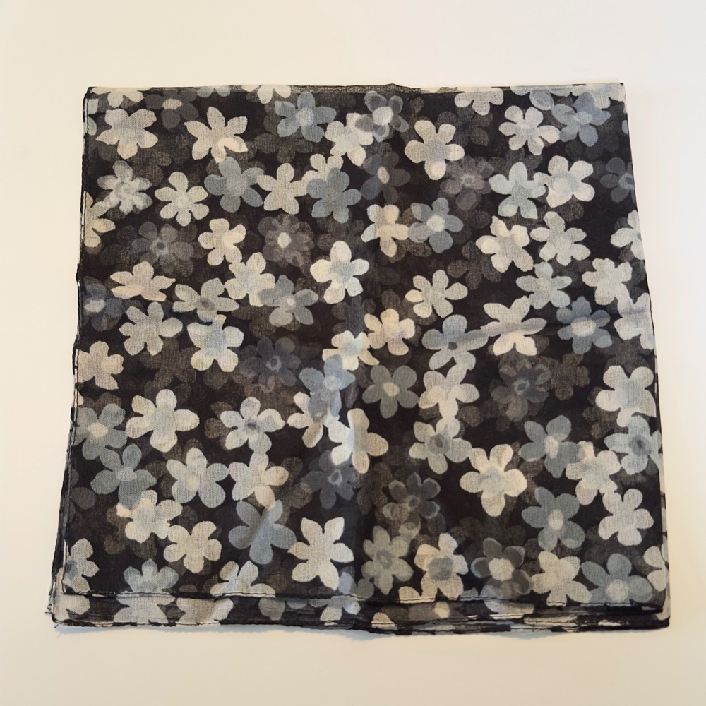Made in Italy Floral Square Scarf Black Grey White Polyester Neck Hair Scarf